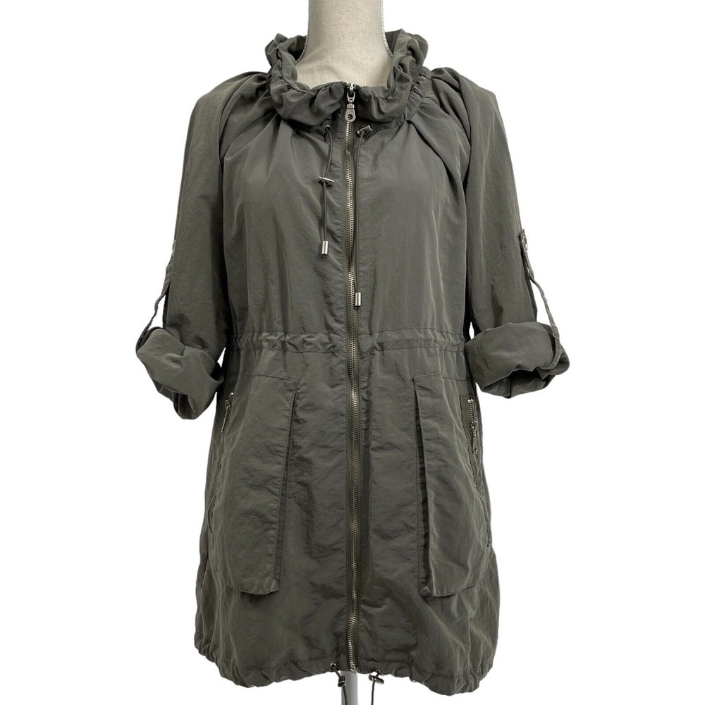 Saks Fifth Avenue Threads Jacket Ruffle Collar Zip Roll Tab Long Sleeve Womens S